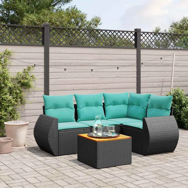 vidaXL 5-delige tuinbankset met kussens van zwart polyrotan, foto 2