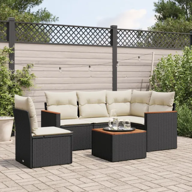 vidaXL 6-delige Loungeset met kussens poly rattan zwart, foto 2