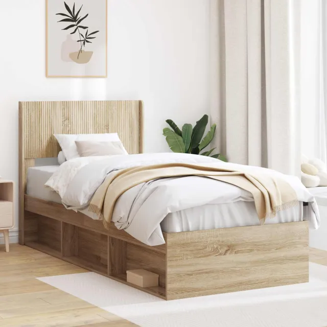 vidaXL Bedframe met opbergruimte en hoofdbord Sonoma Eiken Bruin