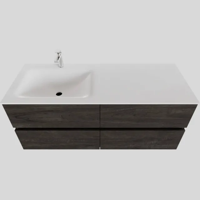 Boss & Wessing Badkamermeubel Solid Surface BWS Oslo 120x46 cm Links Wood Dark Brown 4 Laden (met 1 kraangat) Houtlook