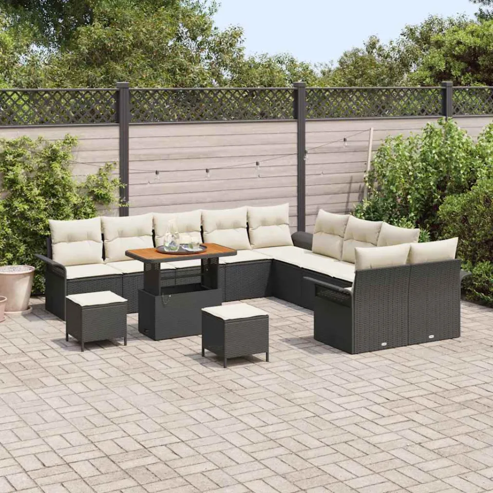vidaXL Tuinbankenset 13 st Zwart poly rattan, foto 3