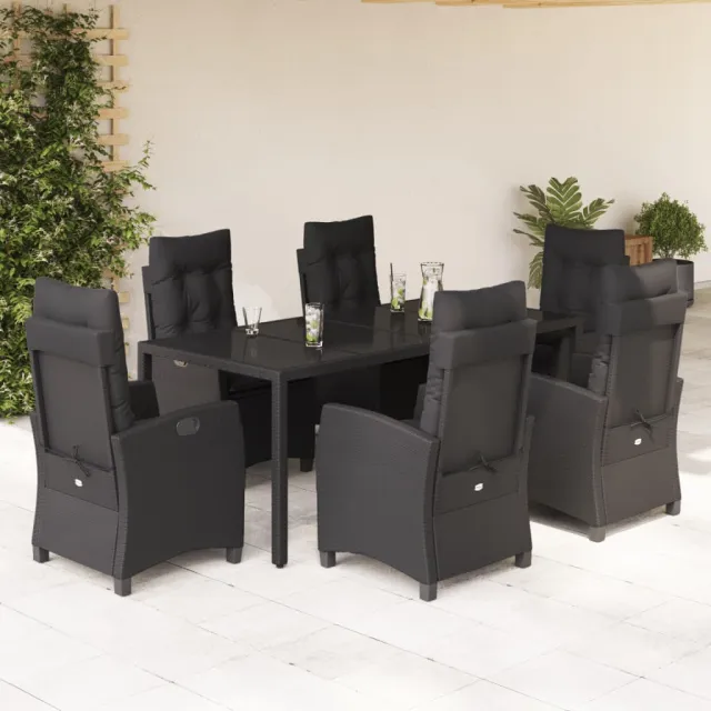 vidaXL 7-delige Tuinset met kussens poly rattan zwart, foto 2