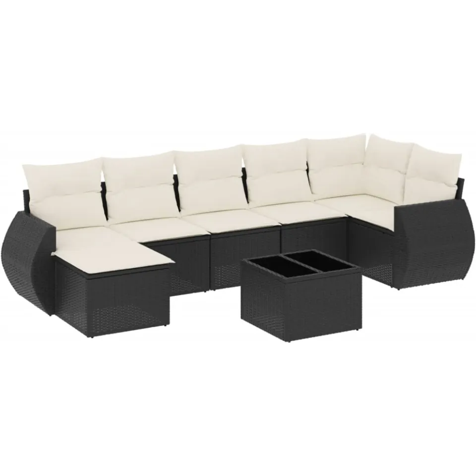vidaXL 8-delige Loungeset met kussens poly rattan zwart