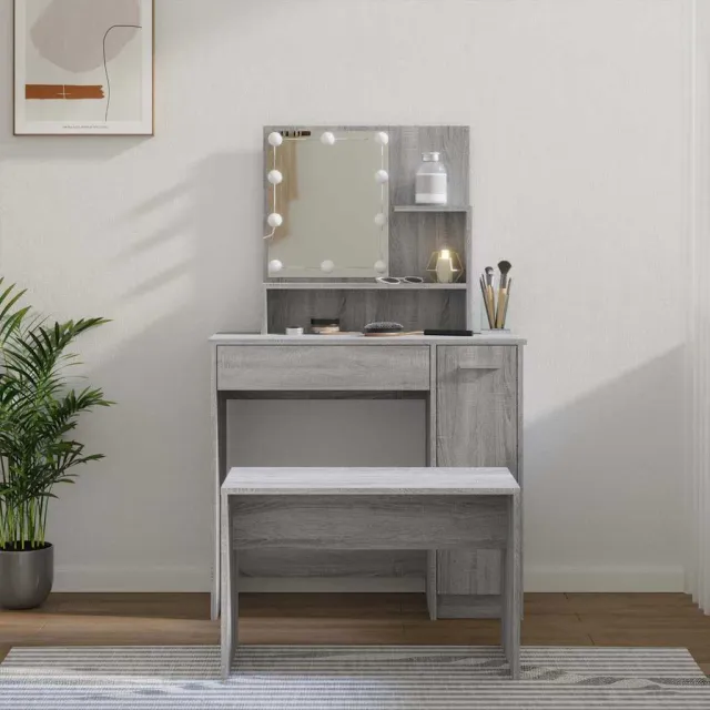 vidaXL Kaptafelset met LED's bewerkt hout grijs sonoma, foto 2