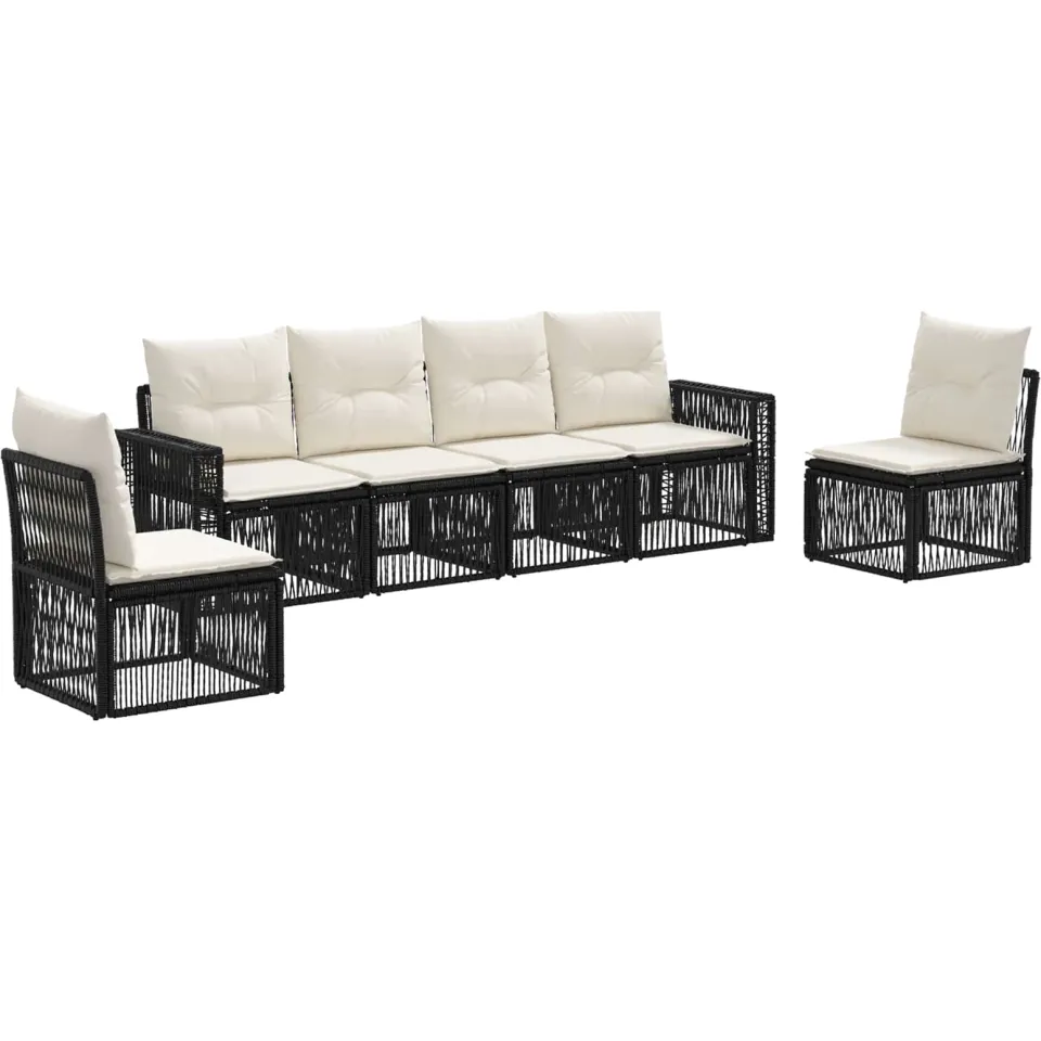vidaXL Tuinbankenset 6 st 6-zits Zwart en Cream Wit poly rattan, foto 3
