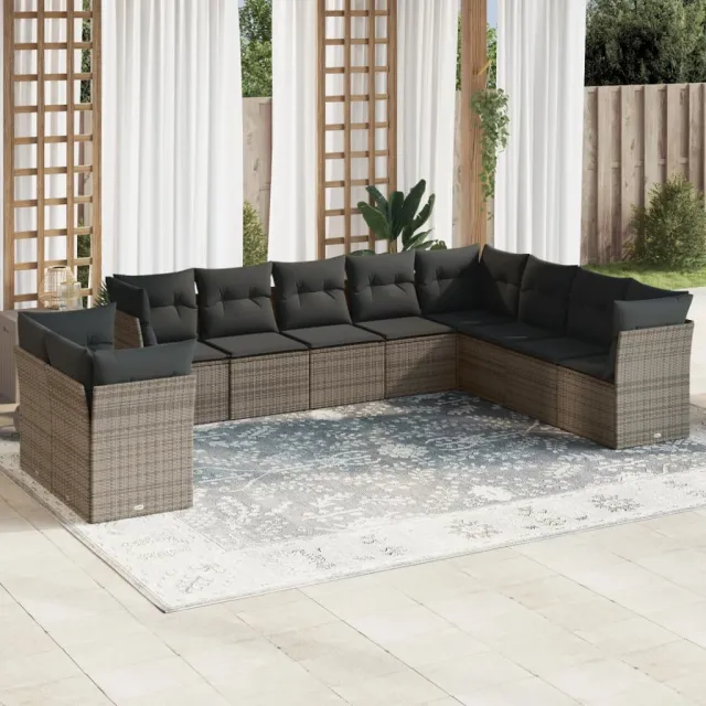 vidaXL 10-delige Loungeset met kussens poly rattan grijs, foto 2