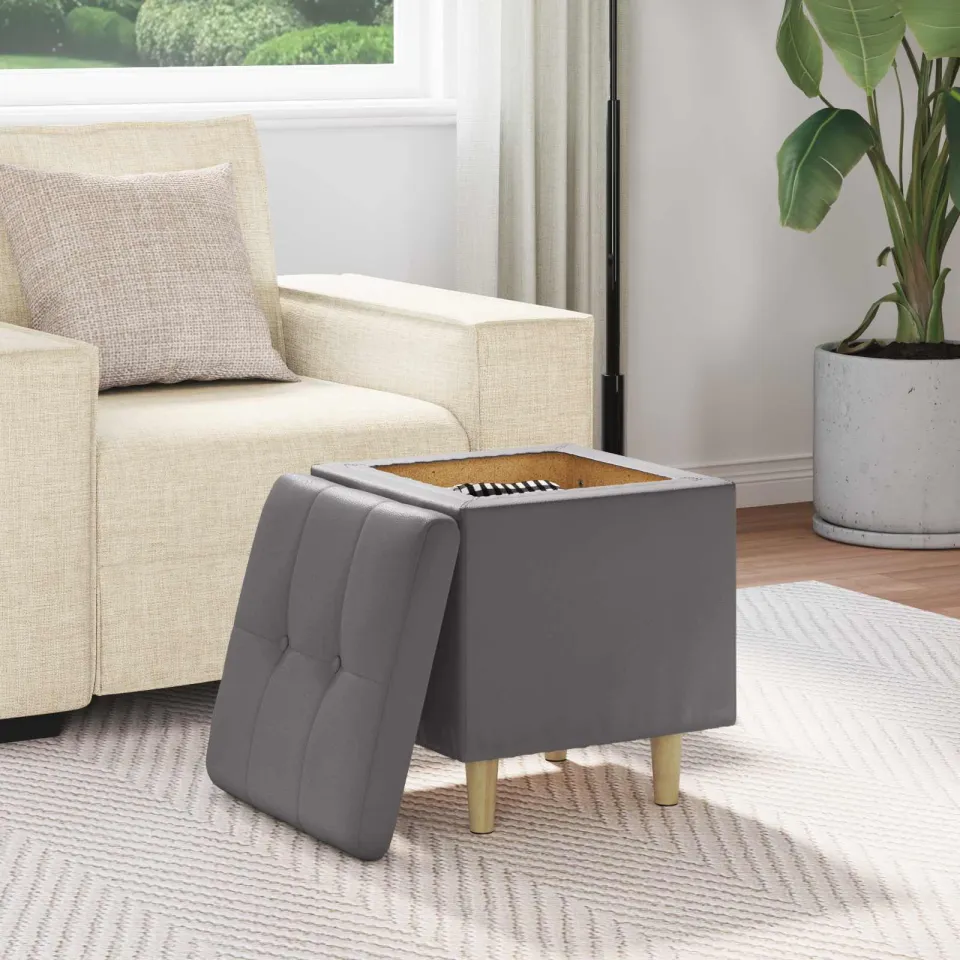 vidaXL Ottoman met Opbergruimte Grijs 40 x 40 x 45 cm Kunstleer, foto 4
