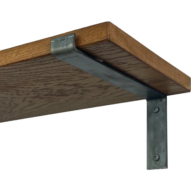 GoudmetHout Wandplank Industrieel - 50 x 25 cm Muurplank - Donker Eiken Hout - Decoratie Wandrek & Boekenrek - Hangplank Keuken - Wall Shelf + 2 Plankdragers van Ruw Staal Donker eiken - Zonder Coating 25 cm