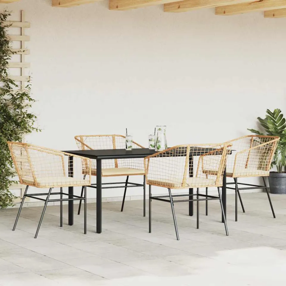 vidaXL 5-delige Tuinset met kussens poly rattan glas bruin, foto 2