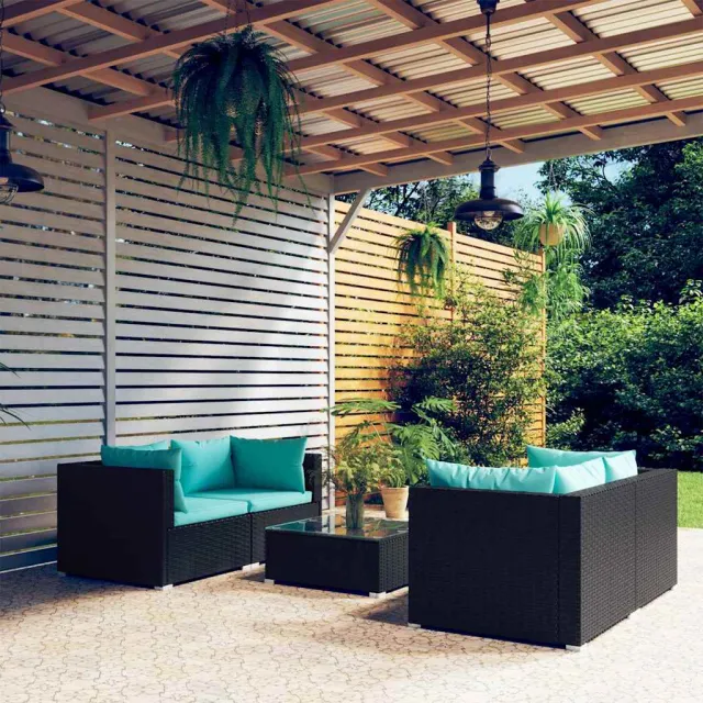 vidaXL 5-delige Loungeset met kussens poly rattan zwart, foto 2