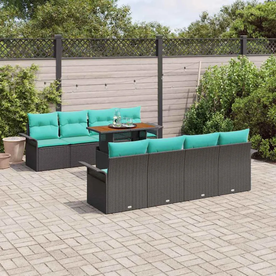 vidaXL Tuin Sofa Set 9 st Zwart Poly riet, foto 3