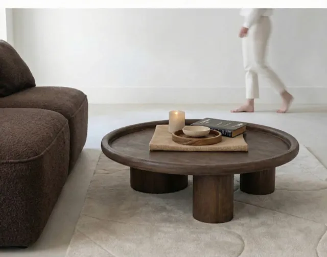 Meubelplaats Salontafel Marlot rond mangohout 110x110x31 cm - walnoot bruin - Japandi