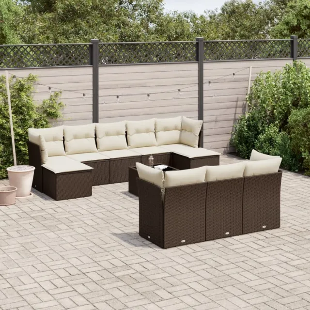 vidaXL 11-delige Loungeset met kussens poly rattan bruin, foto 2