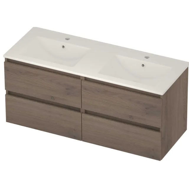 Basic-Line Coach 46 Badmeubelset Porselein 2 Kraangaten Greeploos 120x46x54 cm Dusk Oak Glans Wit