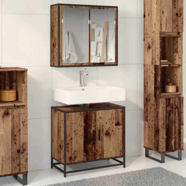 vidaXL Badkamermeubelset 2 st Oud Hout Bewerkt hout bruin, foto 2