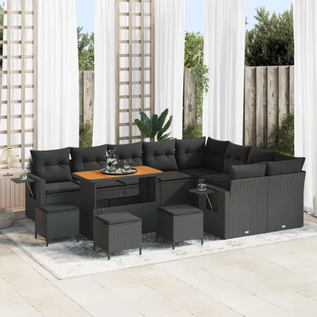 vidaXL Tuinbankenset 13 st Zwart poly rattan, foto 2
