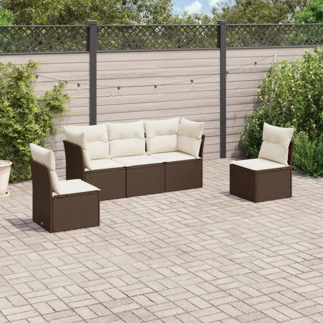 vidaXL 5-delige Loungeset met kussens poly rattan bruin, foto 2