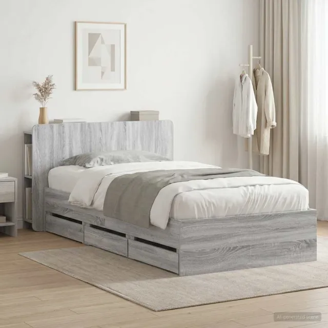 vidaXL Bedframe met opbergruimte en hoofdbord Grijs Sonoma 80 x 200 cm