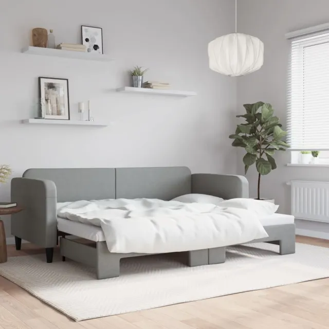 vidaXL Slaapbank met onderschuifbed 80x200 cm stof lichtgrijs