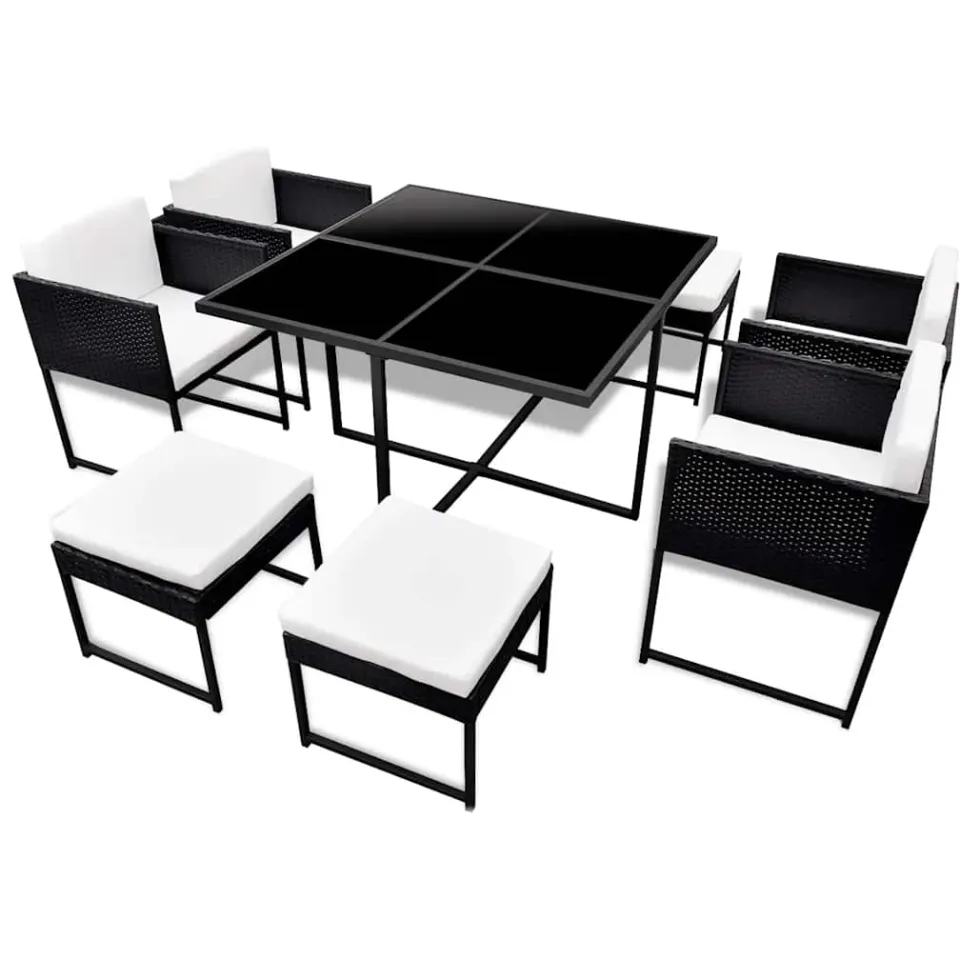 vidaXL 9-delige Tuinset met kussens poly rattan zwart, foto 3