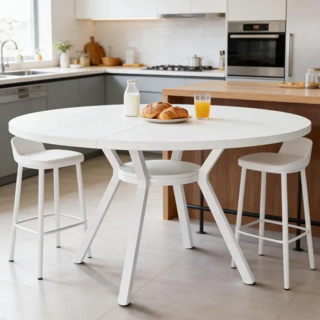 WUVRIE Ronde eettafel Ø 119,4 cm - Met metalen poten - Wit