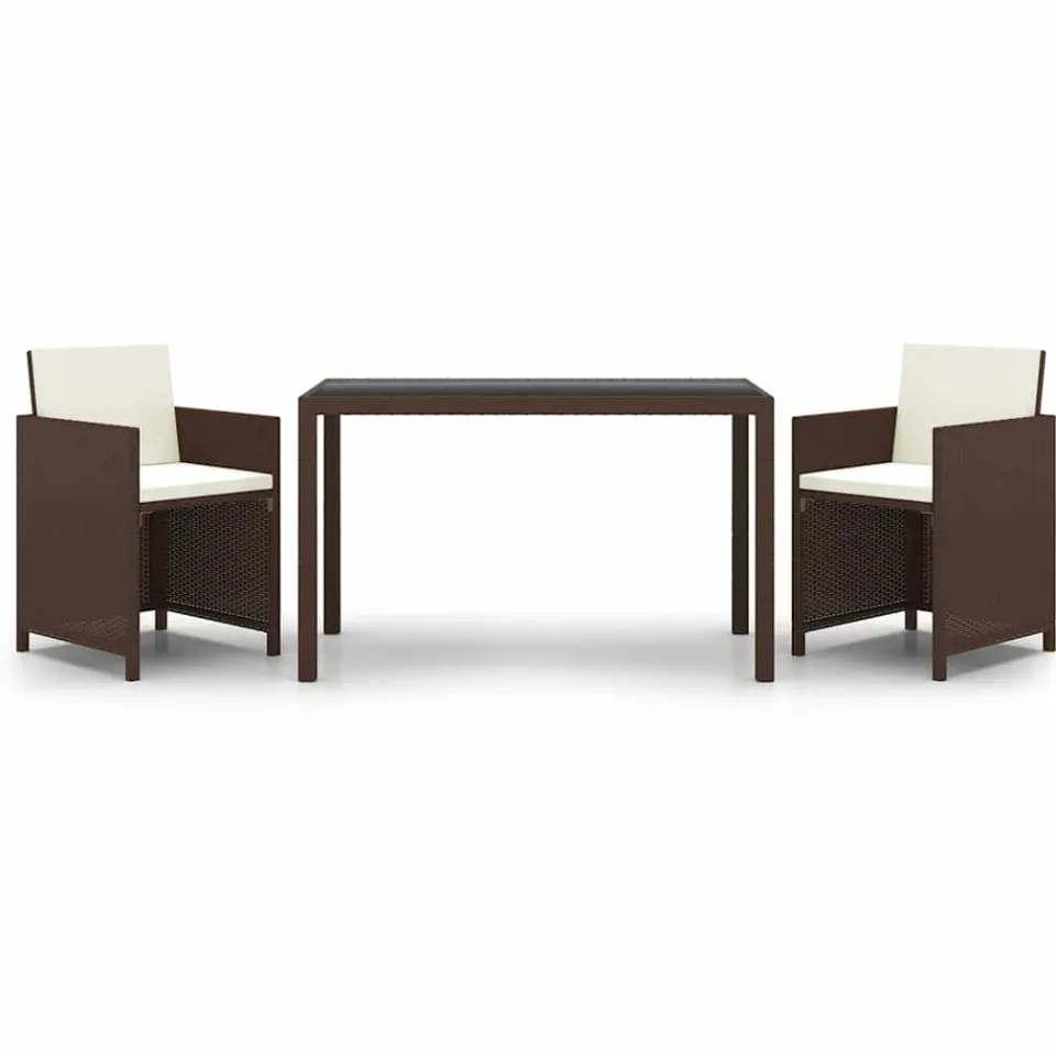 vidaXL 3-delige Tuinset met kussens poly rattan bruin