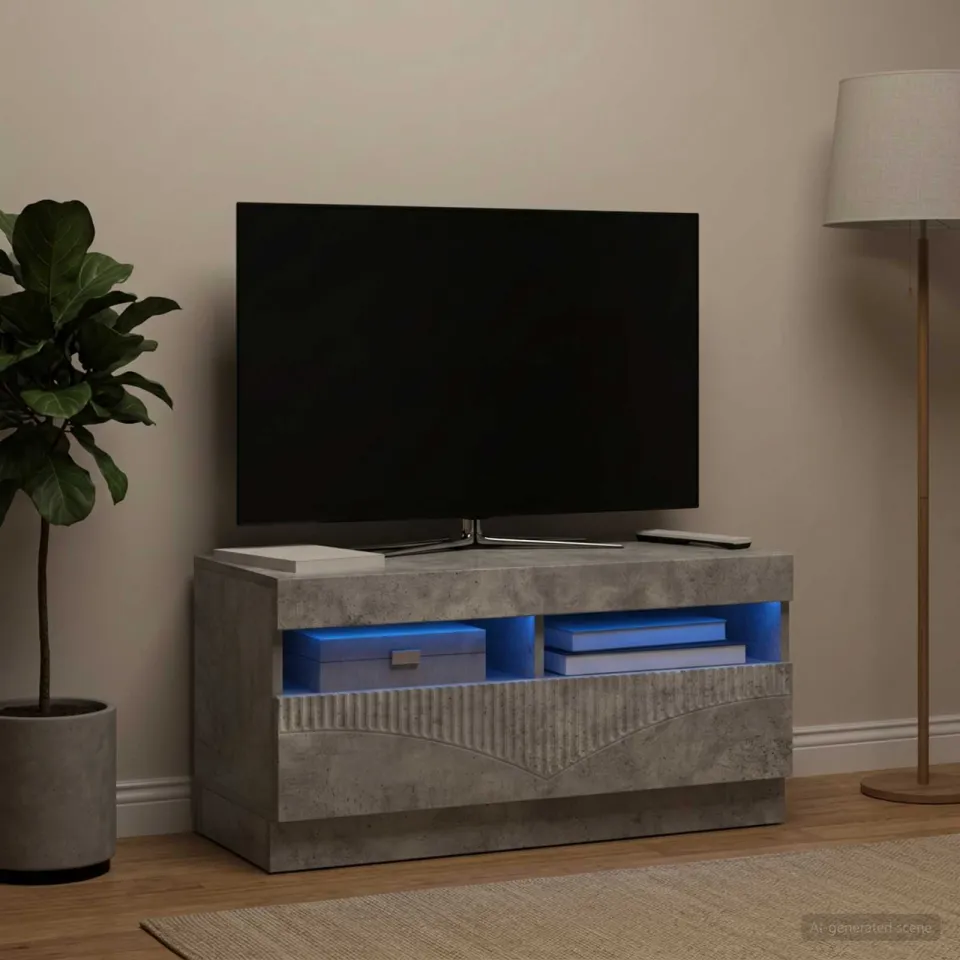 vidaXL LED tv-meubel Betongrijs Bewerkt hout grijs, foto 4