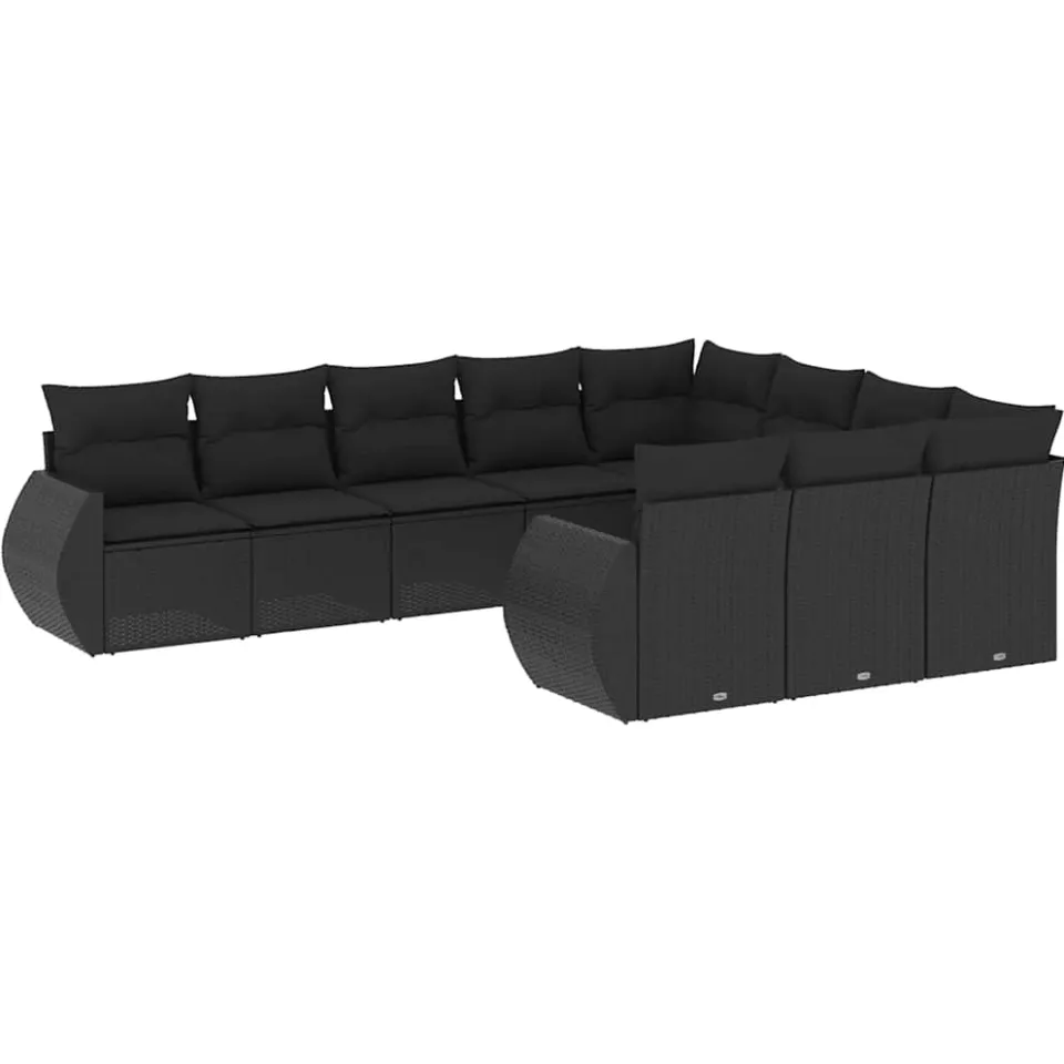 vidaXL 10-delige Loungeset met kussens poly rattan zwart, foto 3