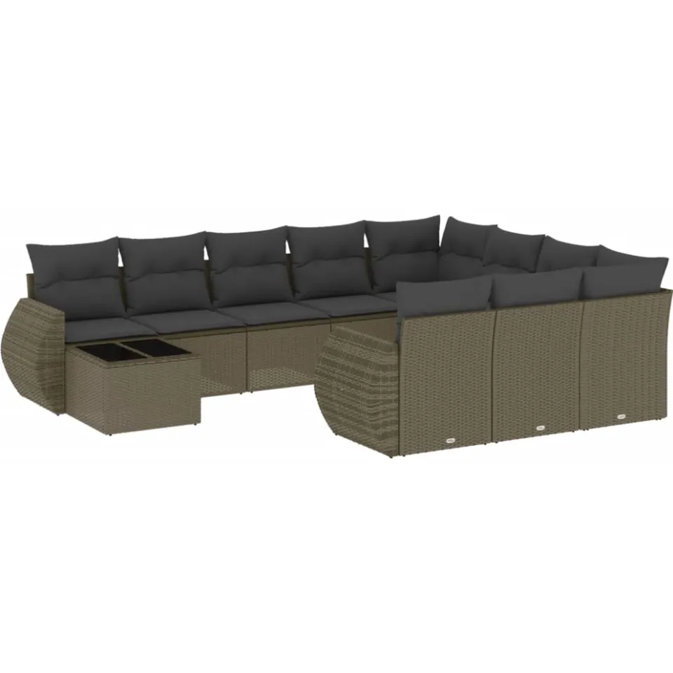 vidaXL 11-delige Loungeset met kussens poly rattan lichtgrijs