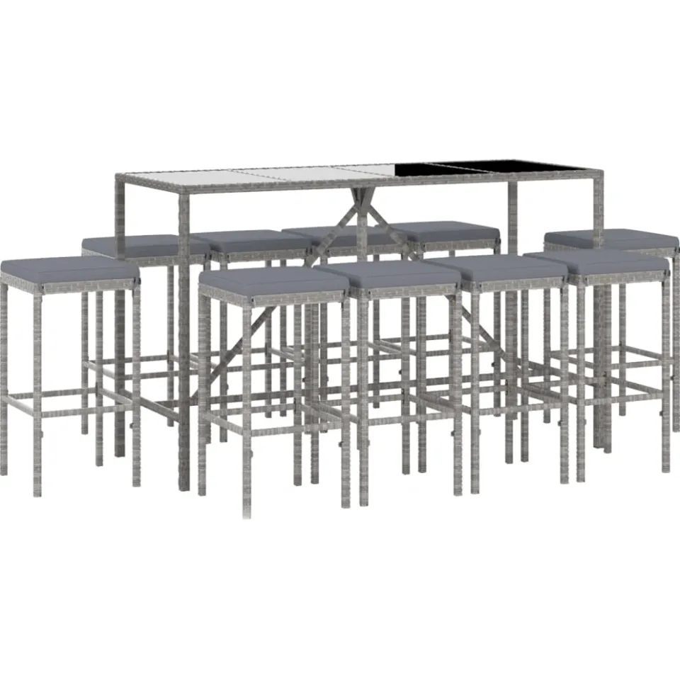 vidaXL 11-delige Tuinbarset met kussens poly rattan grijs