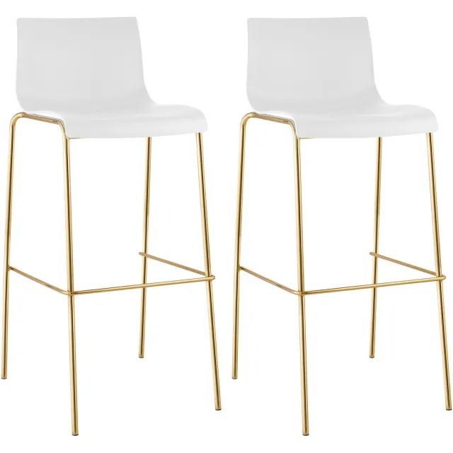 CLP Set van 2 barstoelen Hover, kunststof zitting, 4-poots onderstel in goudlook, belastbaar tot 150 kg wit/goud