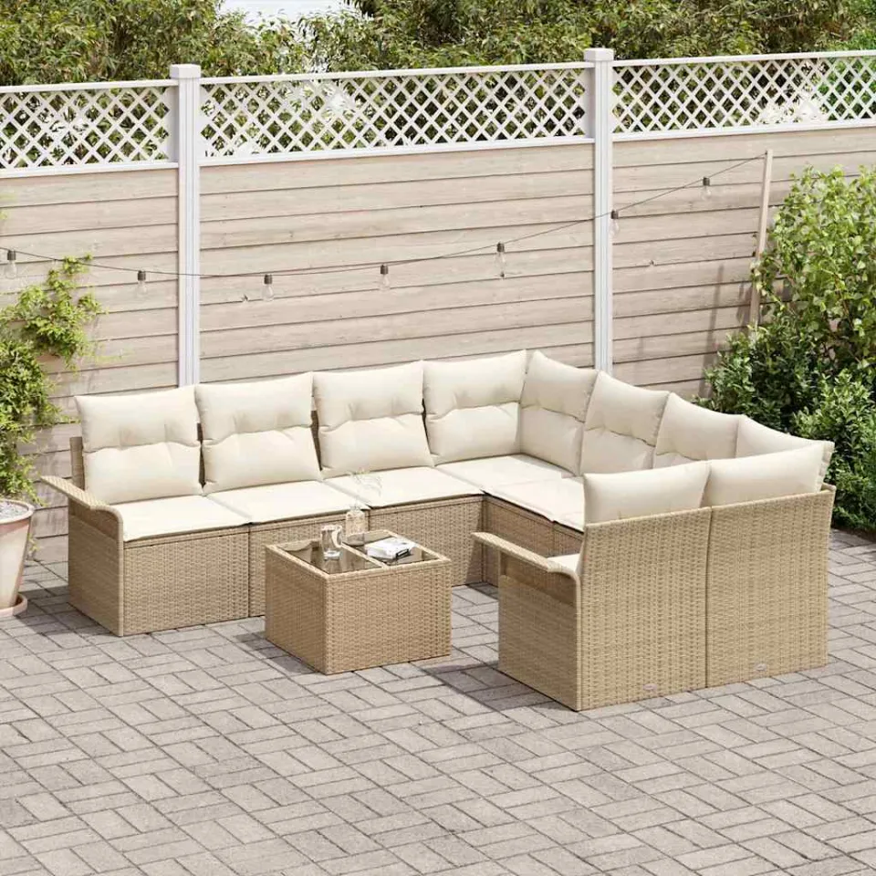 vidaXL Tuin Sofa Set 9 st Beige poly rattan, foto 3