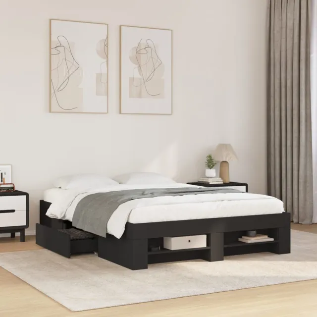 vidaXL Bedframe bewerkt hout zwart 135x190 cm
