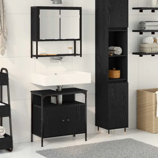 vidaXL Badkamermeubelset 2 st Zwart Bewerkt hout, foto 2
