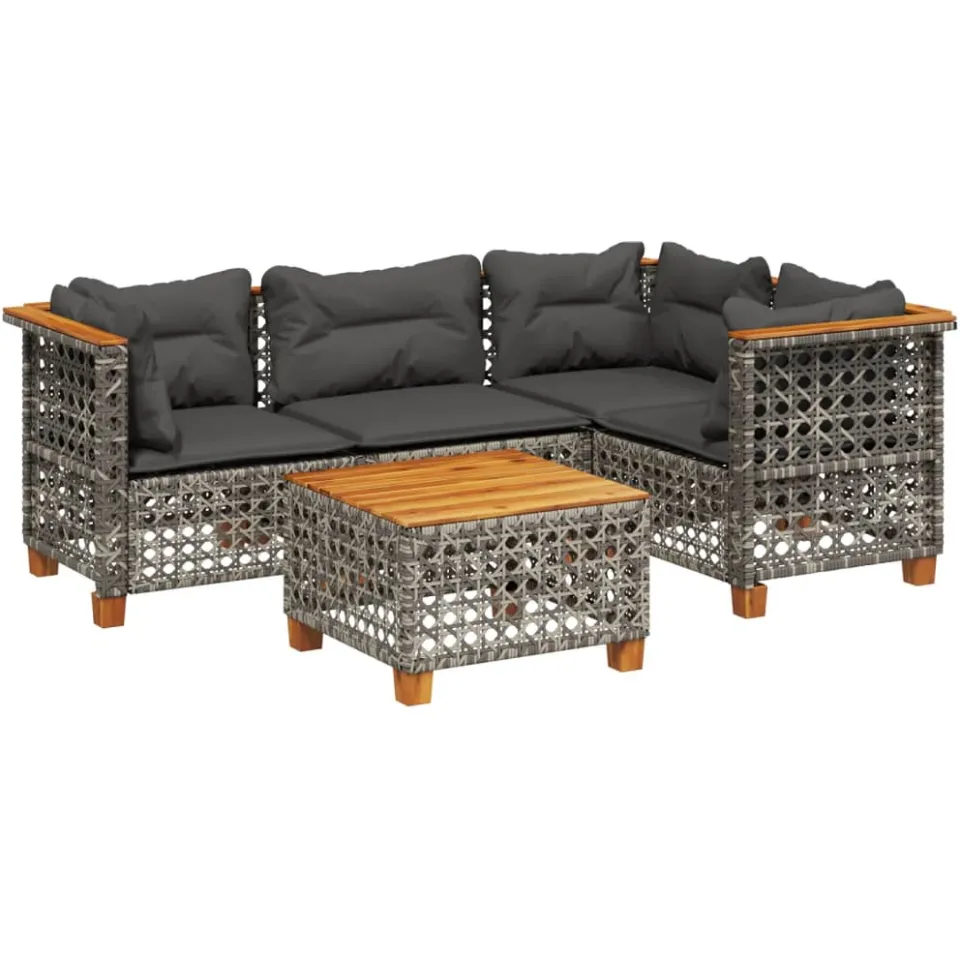vidaXL 5-delige Loungeset met kussens poly rattan grijs, foto 3