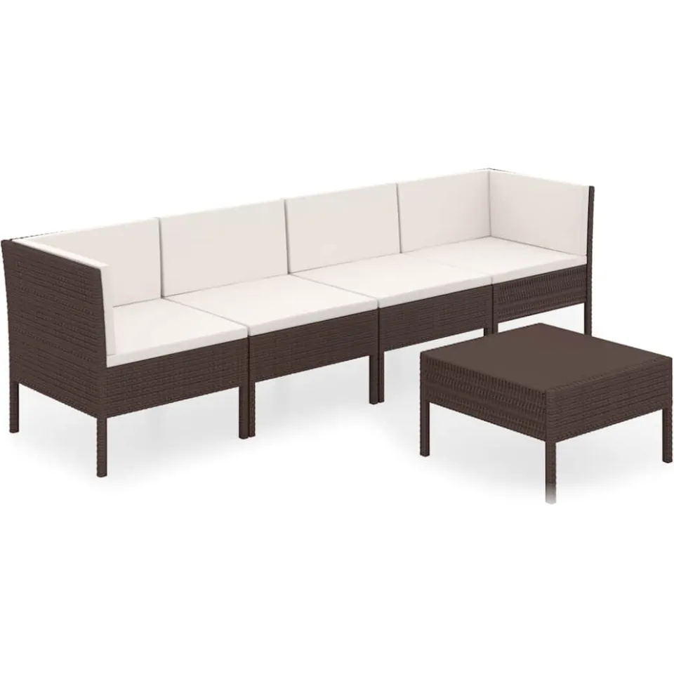 vidaXL 5-delige Loungeset met kussens poly rattan bruin, foto 3