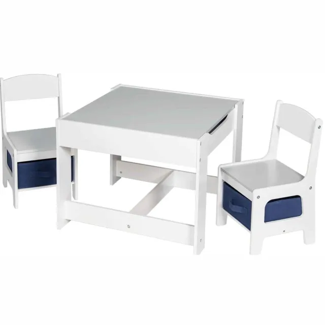 C. , R. E. CORE Kindertafel - Speeltafel met opslag - Set met 2 stoelen - Omkeerbaar tafelblad - Krijt tafelblad - 60x60x48cm en 30x28.5x52.5cm - MDF - Wit