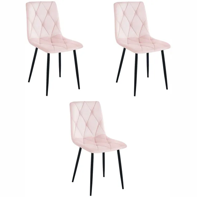LEOBERT LIBRA Eetkamerstoelen – Set van 3 – Zwart Velvet – Zwarte Metalen Poten – Comfortabele Gestoffeerde Zitting – Modern Design – Velvet Stoel voor Woonkamer, Keuken en Eetkamer – Max. 110 kg per Stoel