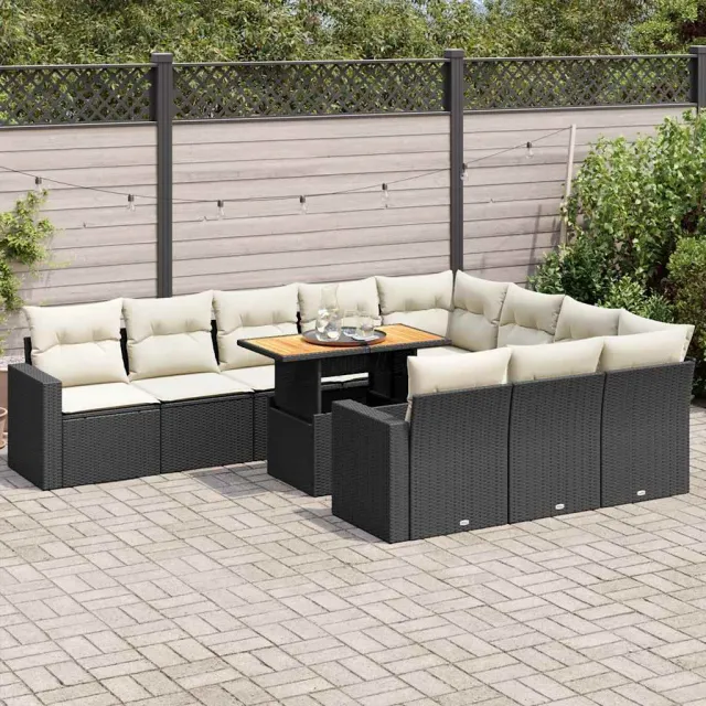 vidaXL 11-delige Loungeset met kussens poly rattan zwart, foto 2