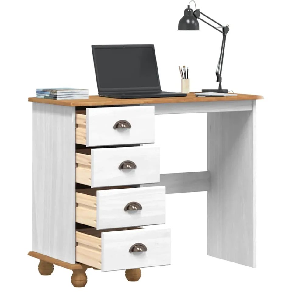 vidaXL Schrijfbureau ASKIM Wit 95 x 40 x 75 cm Massief grenenhout