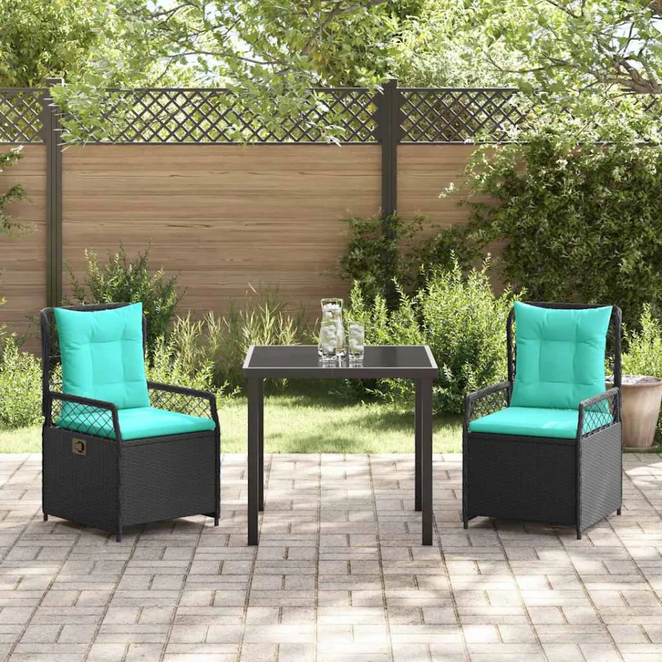 vidaXL Tuin eettafelset 3 st Zwart poly rattan, foto 3