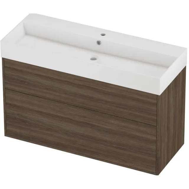 Proline Zara Badmeubelset Porselein Loft 1 Kraangat Voor Grepen 120x46x78 cm Glans Wit Vital Oak Eiken