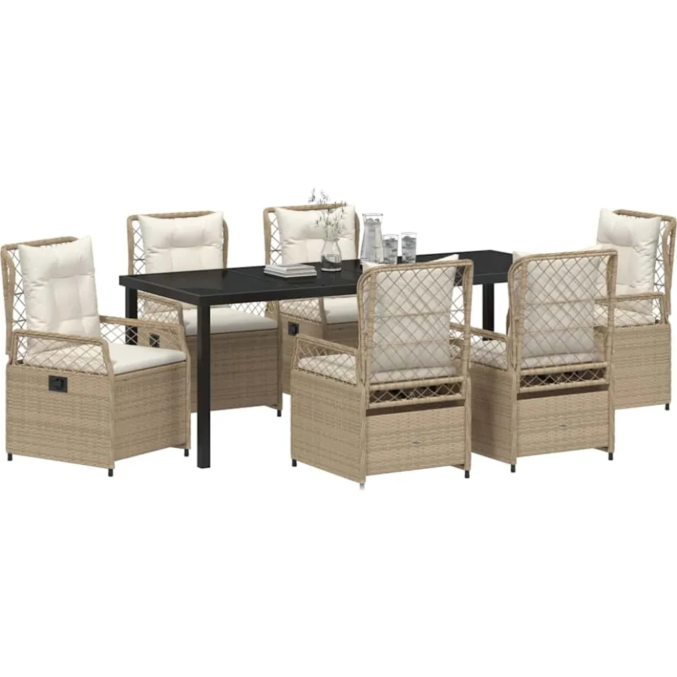 vidaXL Tuin eettafelset 7 st Beige en Crème Wit poly rattan
