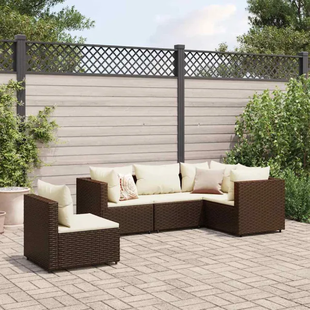 vidaXL 5-delige Loungeset met kussens poly rattan bruin, foto 2