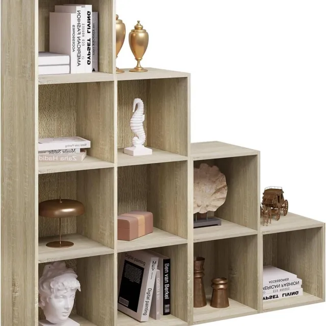 BukkitBow Boekenkast met Vakken en Trapvorm (10-Vakken) – Boekenrek voor Woonkamer - Kast voor Slaapkamer en Kinderkamer – 90 x 90 x 30 cm - Hout