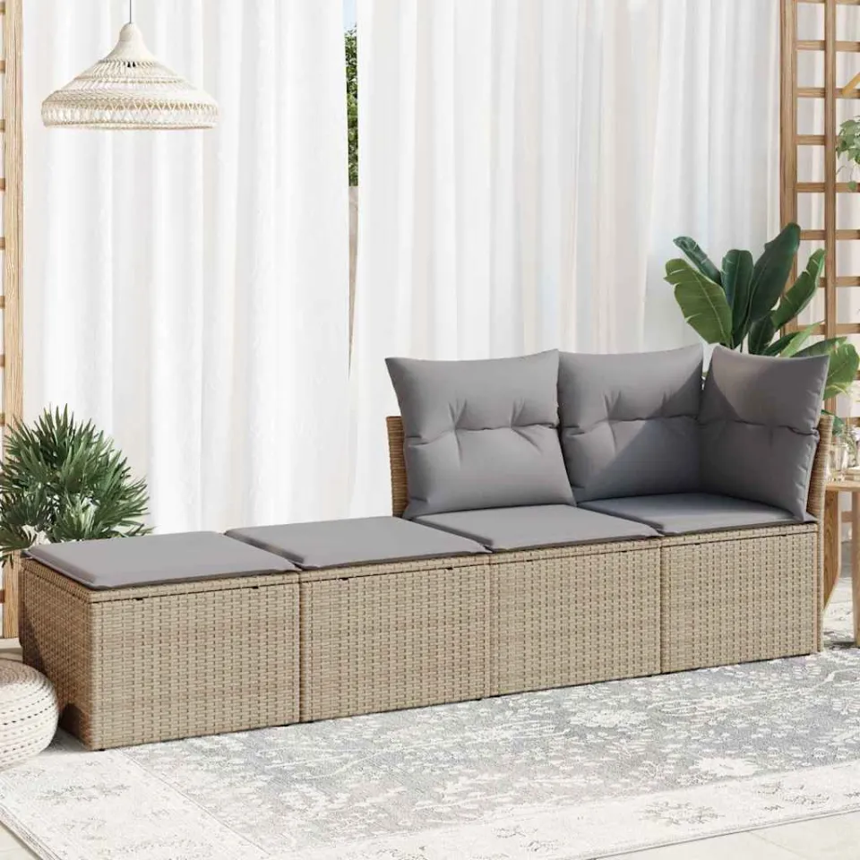 vidaXL 2-delige Loungeset met kussens poly rattan acacia beige, foto 3