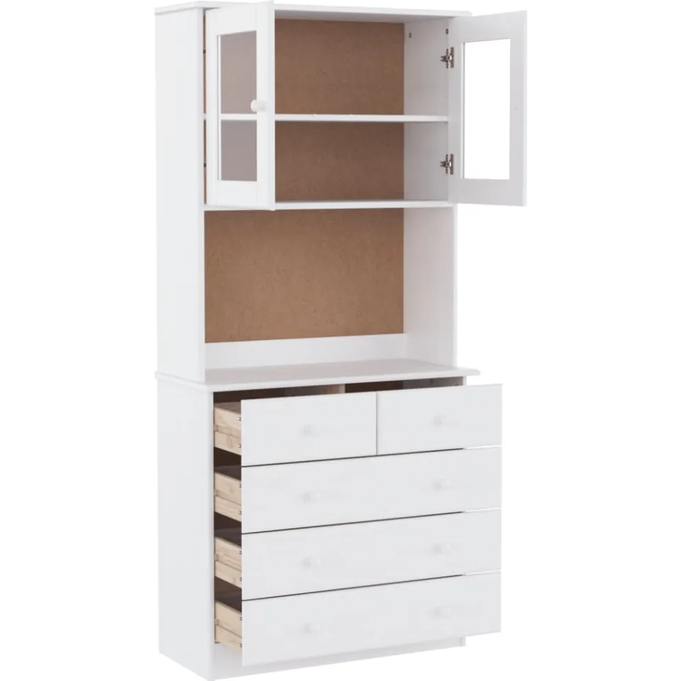 vidaXL Hoge kast ALTA 77x35x165 cm massief grenenhout wit, foto 3