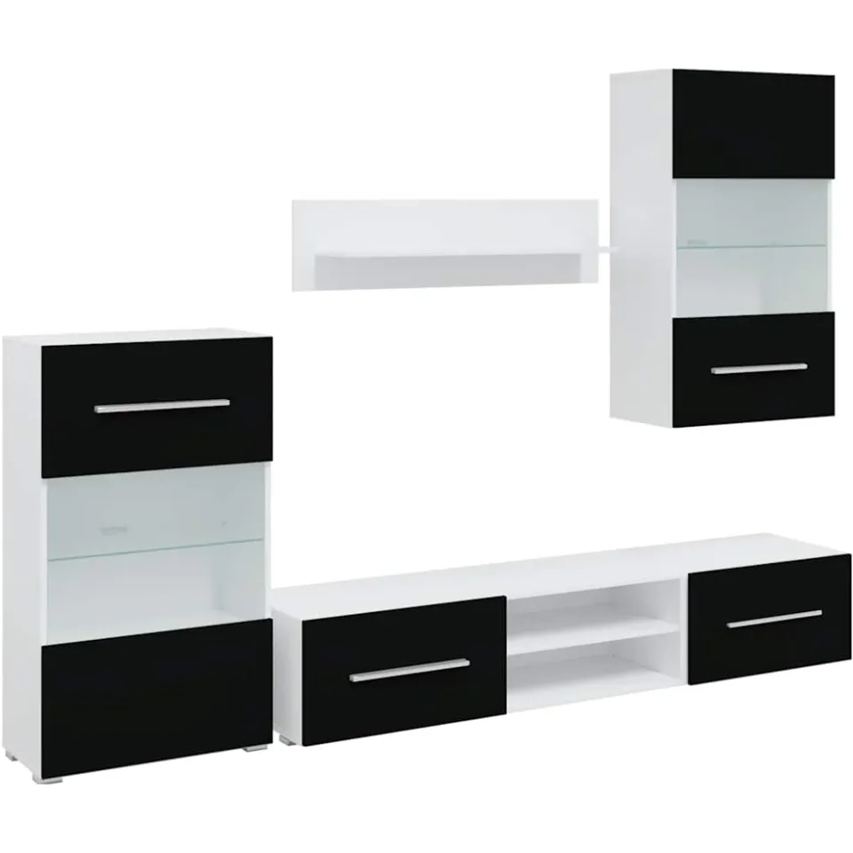 vidaXL 5-delige Tv-meubels met LED-verlichting bewerkt hout matzwart zwart, foto 3