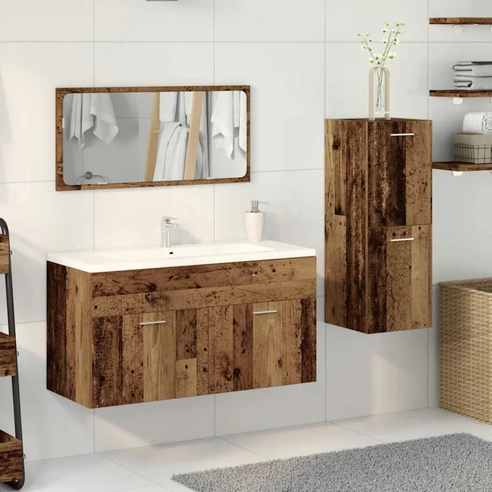vidaXL 3-delige Badkamermeubelset bewerkt hout oud houtkleurig bruin, foto 2