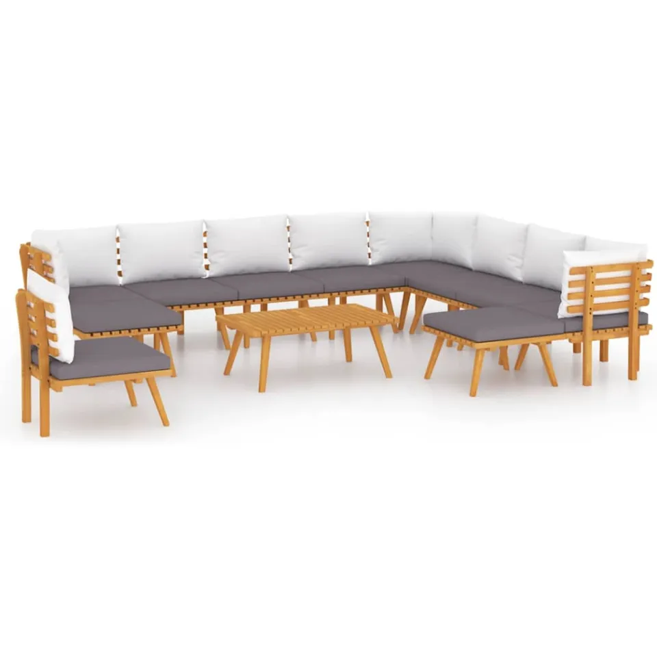 vidaXL 12-delige Loungeset met kussens massief acaciahout bruin, foto 4